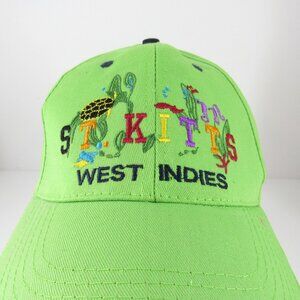 ST. Kits West Indies Embroidered Logo Lime Green Adjustable Strap Back Cap Hat